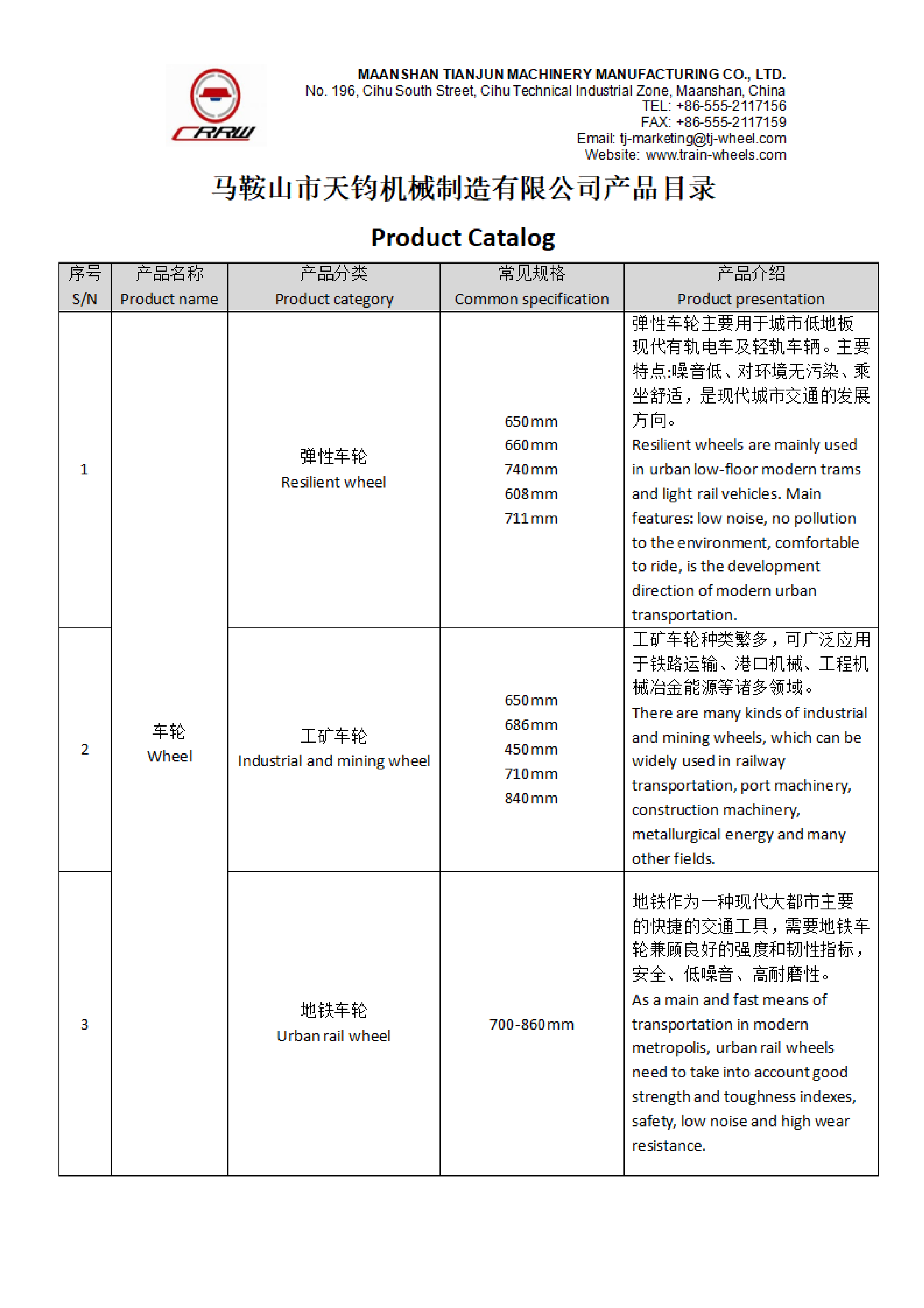 Produktliste von Maanshan Tianjun